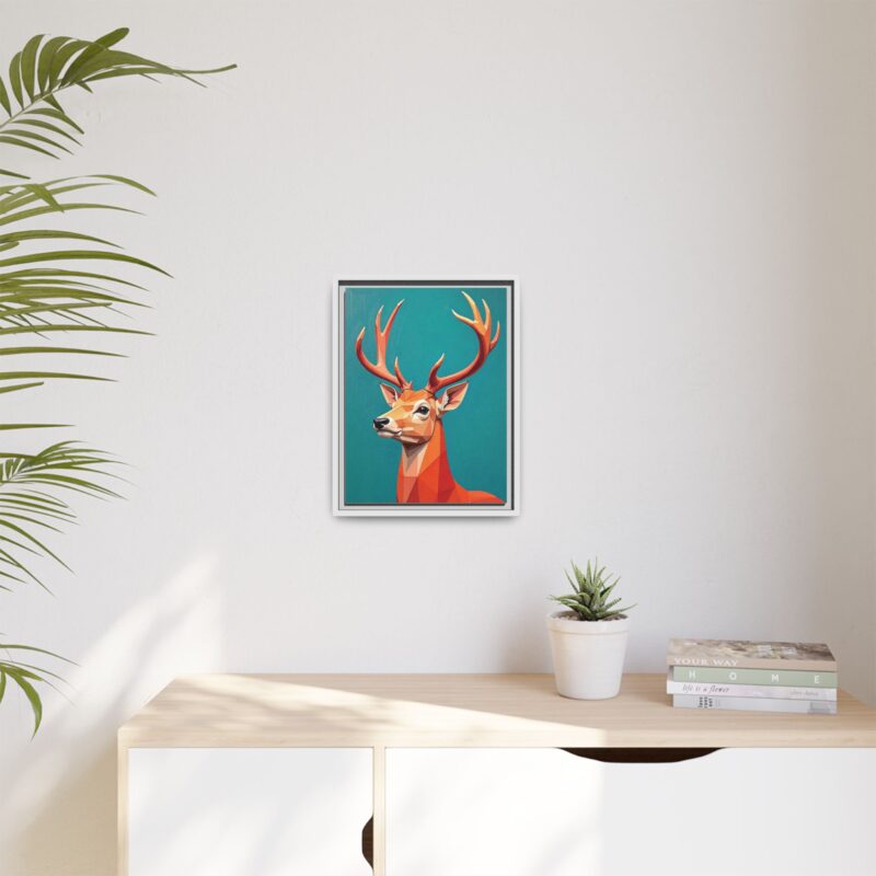Canvas Art - Low-Poly Deer in Orange, Red, and Pink on Teal Blue Background - Image 49