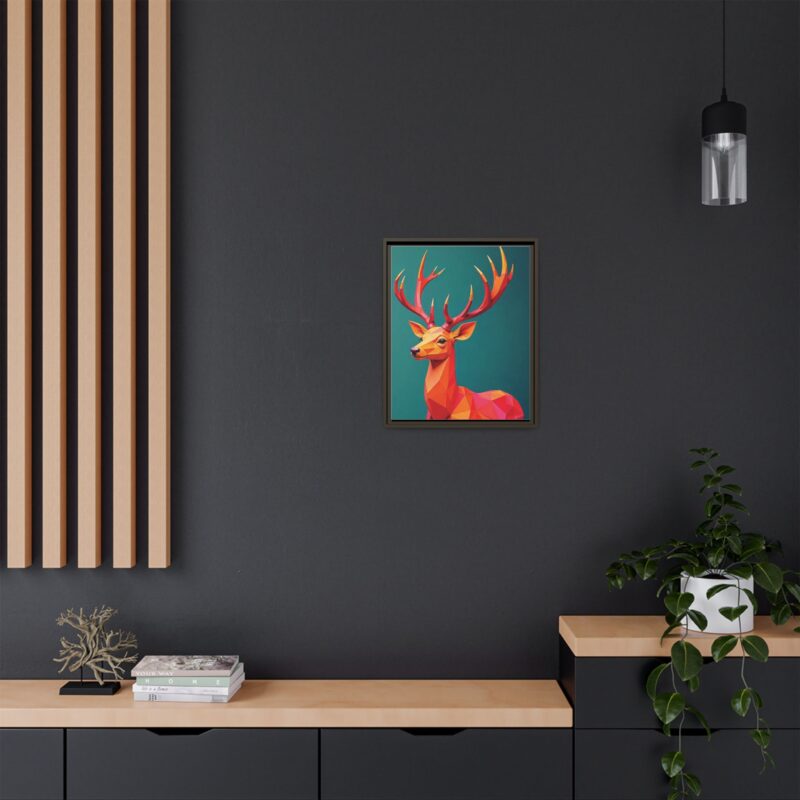 Canvas Art Print - Low-Poly Deer in Warm Tones on Teal Blue Background - Image 56