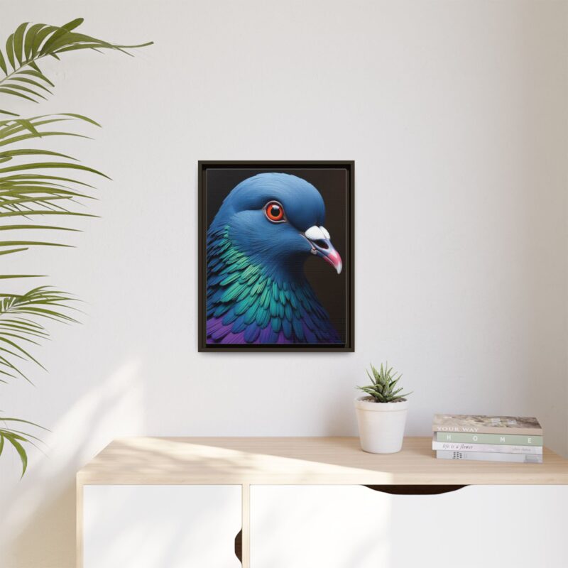 Canvas Print featuring a close-up portrait of a colorful pigeon - Image 57
