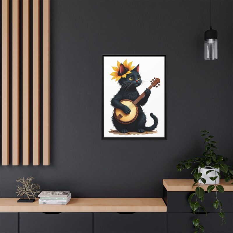 Wall Art - Black Cat Playing Banjo with Sunflower Matte Canvas Framed - Image 29