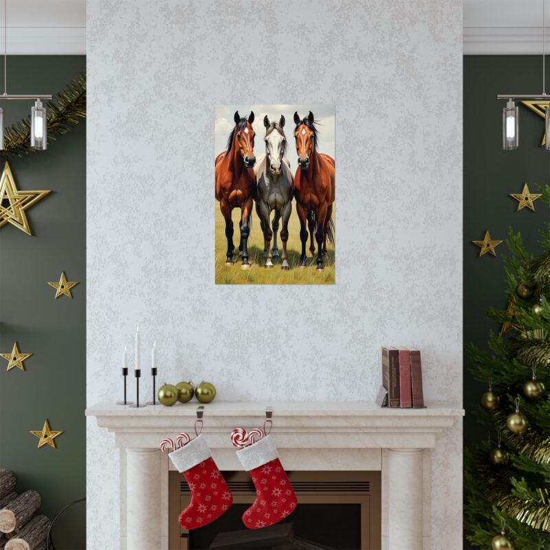 Matte Vertical Posters of Three Horses in a Grassy Field: Brown, Gray, and Chestnut - Image 23