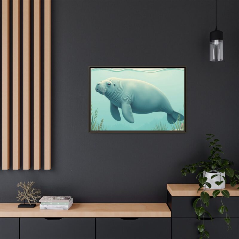 Gentle Giant Florida canvas prints featuring a peaceful manatee swimming through the water. - Image 99