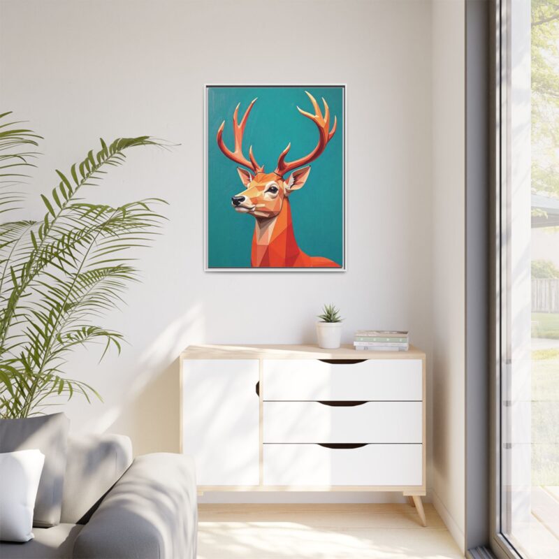 Canvas Art - Low-Poly Deer in Orange, Red, and Pink on Teal Blue Background - Image 81