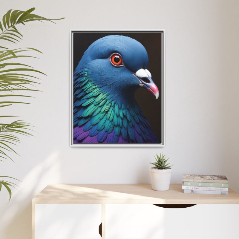 Canvas Print featuring a close-up portrait of a colorful pigeon - Image 93