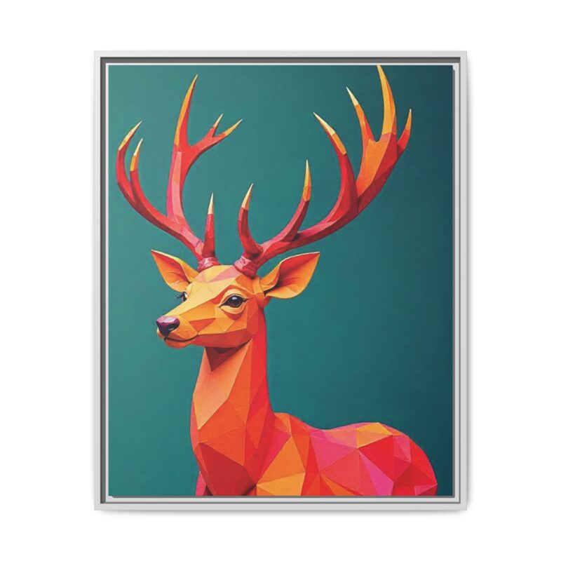 Canvas Art Print - Low-Poly Deer in Warm Tones on Teal Blue Background - Image 93