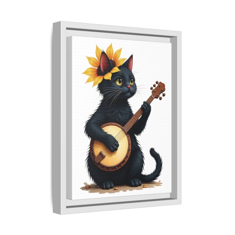 Wall Art - Black Cat Playing Banjo with Sunflower Matte Canvas Framed - Image 47