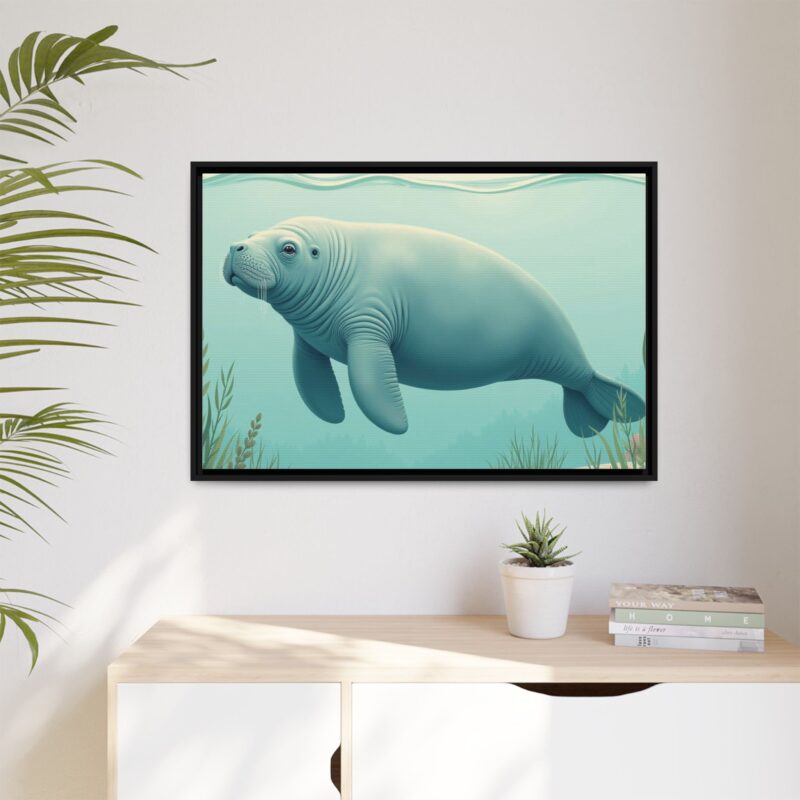 Gentle Giant Florida canvas prints featuring a peaceful manatee swimming through the water. - Image 35