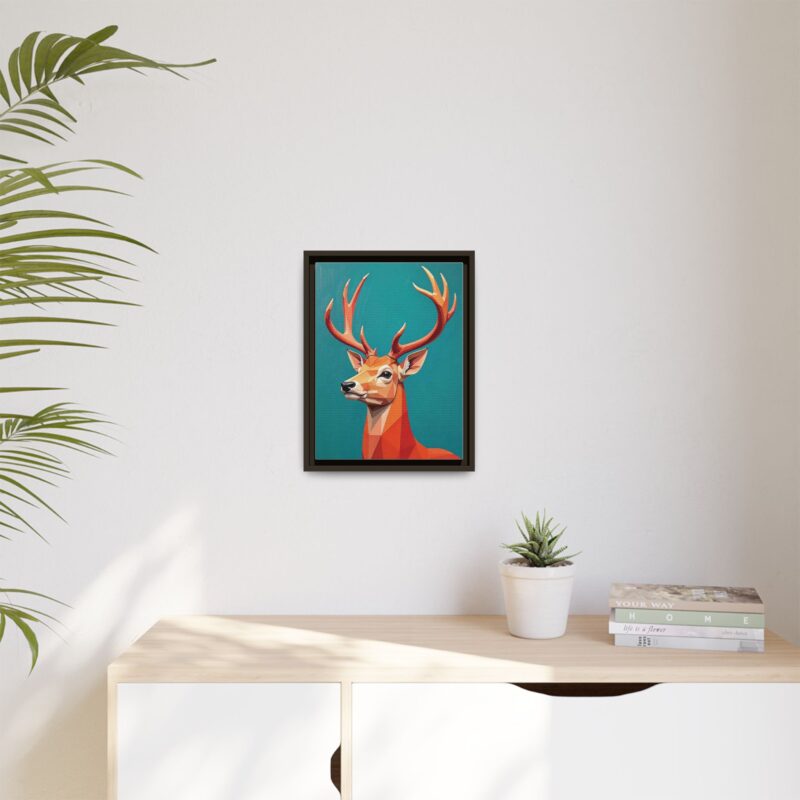 Canvas Art - Low-Poly Deer in Orange, Red, and Pink on Teal Blue Background - Image 45