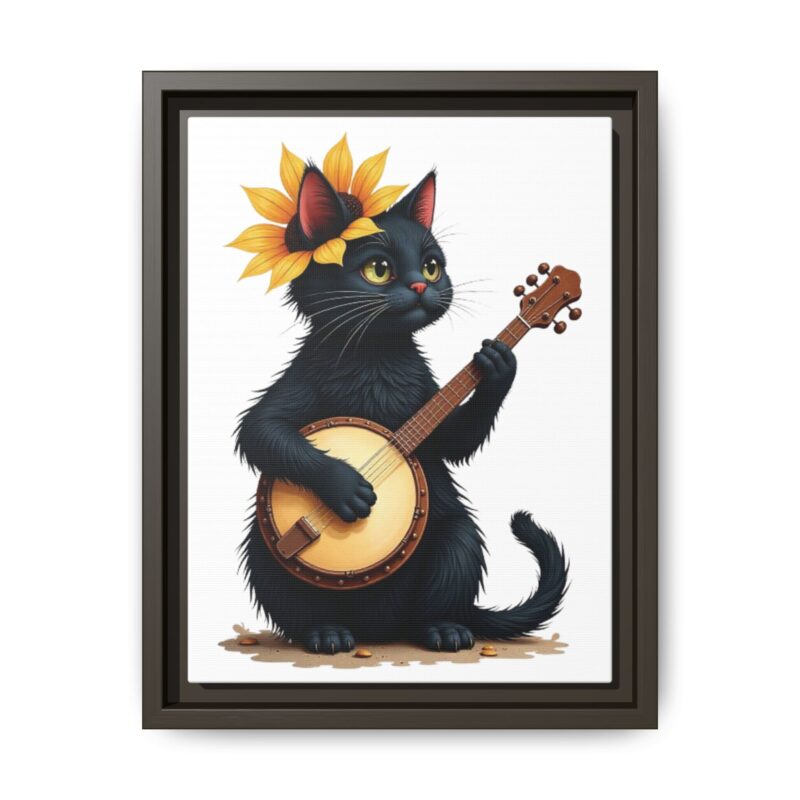 Wall Art - Black Cat Playing Banjo with Sunflower Matte Canvas Framed - Image 42