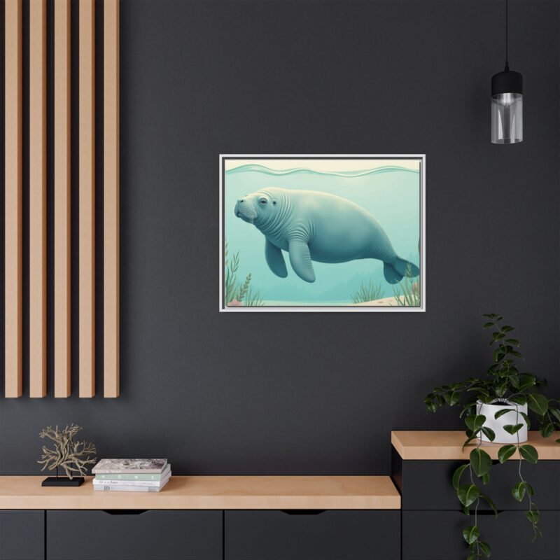 Gentle Giant Florida canvas prints featuring a peaceful manatee swimming through the water. - Image 94
