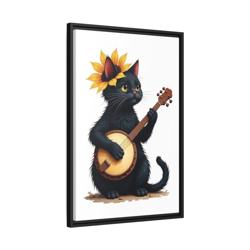 Wall Art - Black Cat Playing Banjo with Sunflower Matte Canvas Framed - Image 27