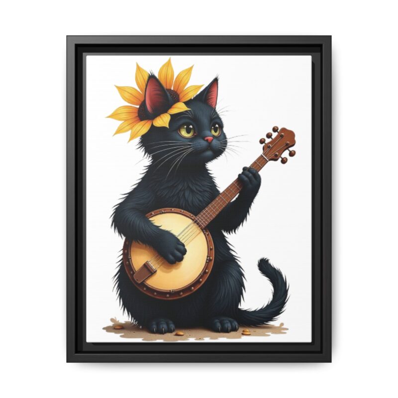 Wall Art - Black Cat Playing Banjo with Sunflower Matte Canvas Framed - Image 10