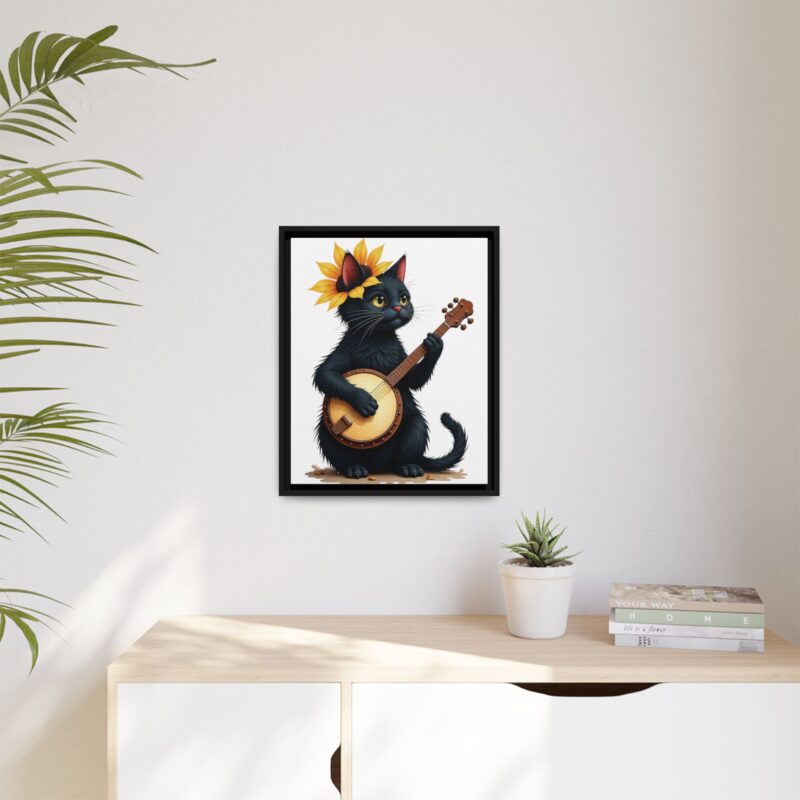 Wall Art - Black Cat Playing Banjo with Sunflower Matte Canvas Framed - Image 20