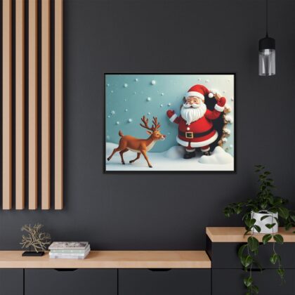 Canvas Wall Art 3D Santa Claus & Reindeer Illusion