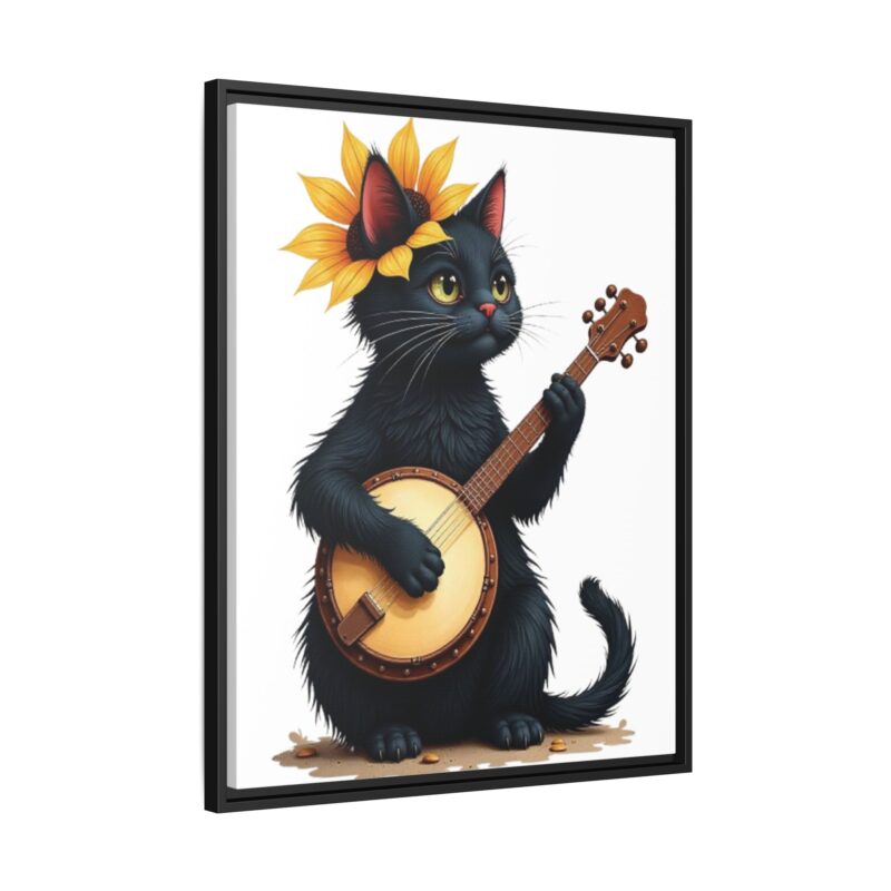Wall Art - Black Cat Playing Banjo with Sunflower Matte Canvas Framed - Image 123