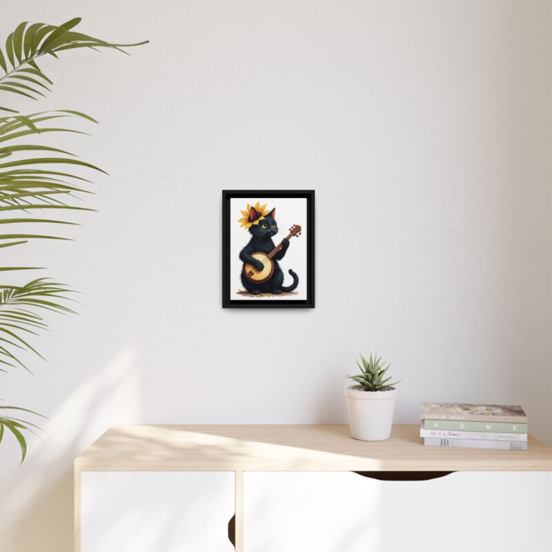 Wall Art - Black Cat Playing Banjo with Sunflower Matte Canvas Framed - Image 8