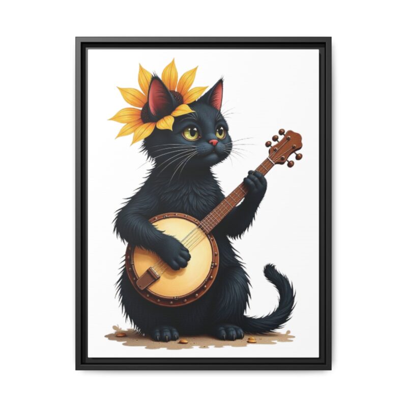 Wall Art - Black Cat Playing Banjo with Sunflower Matte Canvas Framed - Image 22