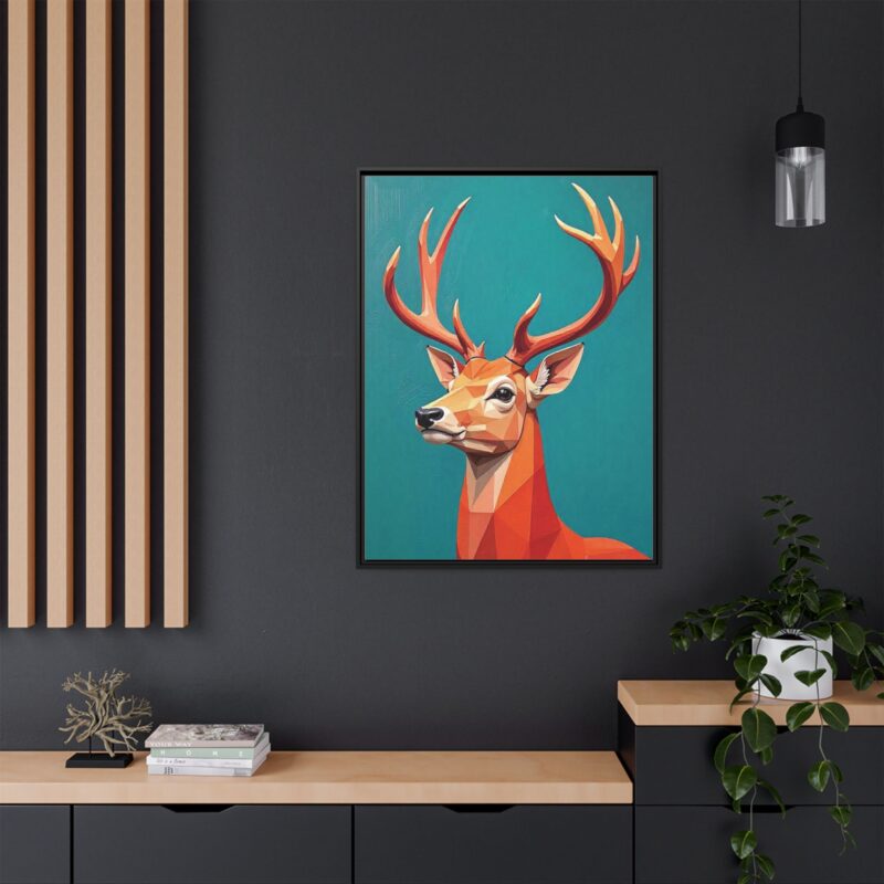 Canvas Art - Low-Poly Deer in Orange, Red, and Pink on Teal Blue Background - Image 4