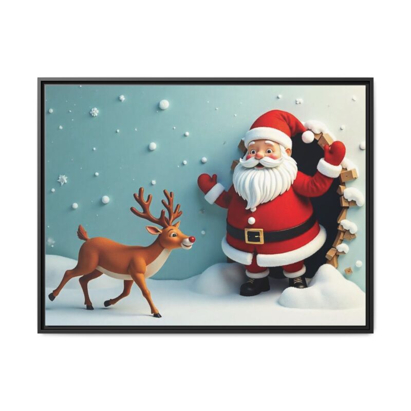 Canvas Wall Art 3D Santa Claus & Reindeer Illusion - Image 2