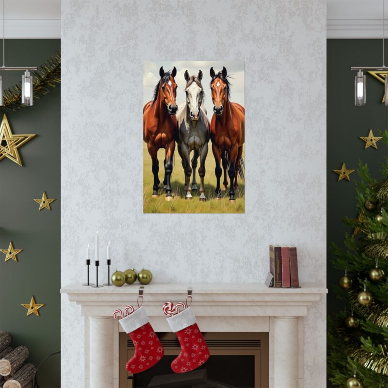 Matte Vertical Posters of Three Horses in a Grassy Field: Brown, Gray, and Chestnut - Image 31