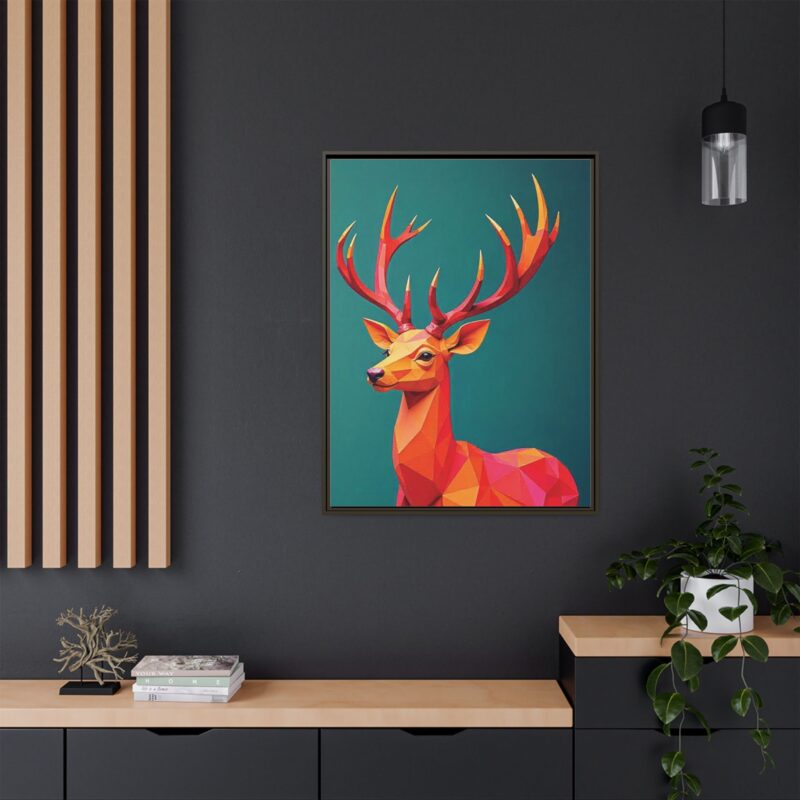 Canvas Art Print - Low-Poly Deer in Warm Tones on Teal Blue Background - Image 80