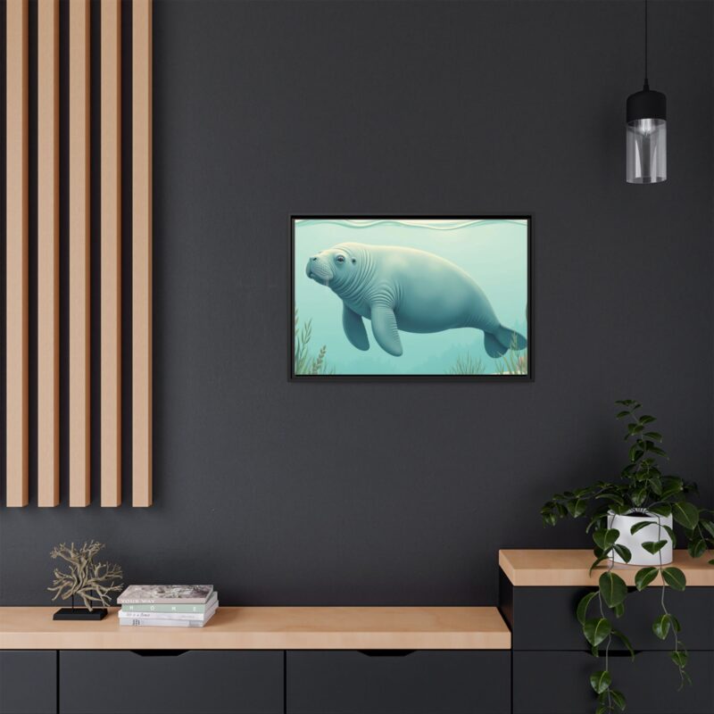 Gentle Giant Florida canvas prints featuring a peaceful manatee swimming through the water. - Image 28