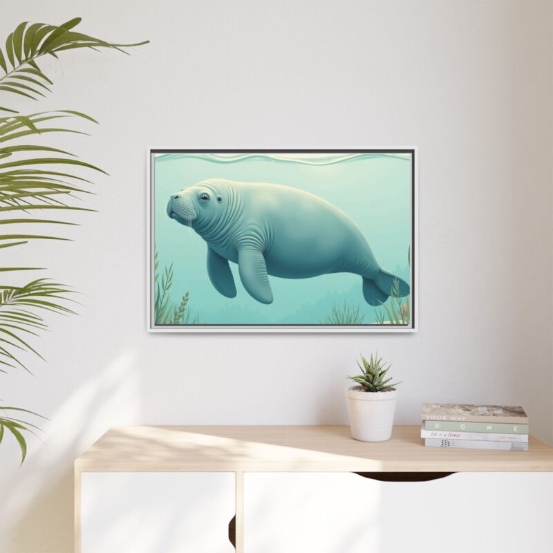 Gentle Giant Florida canvas prints featuring a peaceful manatee swimming through the water. - Image 87