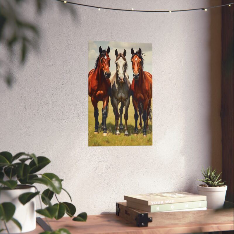 Matte Vertical Posters of Three Horses in a Grassy Field: Brown, Gray, and Chestnut - Image 57