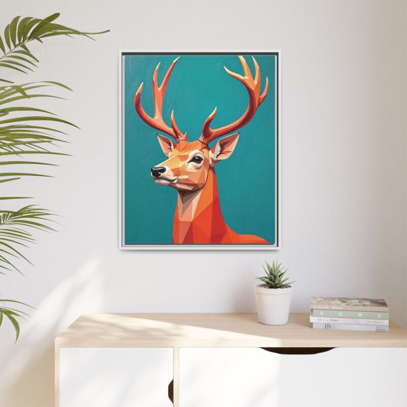 Canvas Art - Low-Poly Deer in Orange, Red, and Pink on Teal Blue Background - Image 93