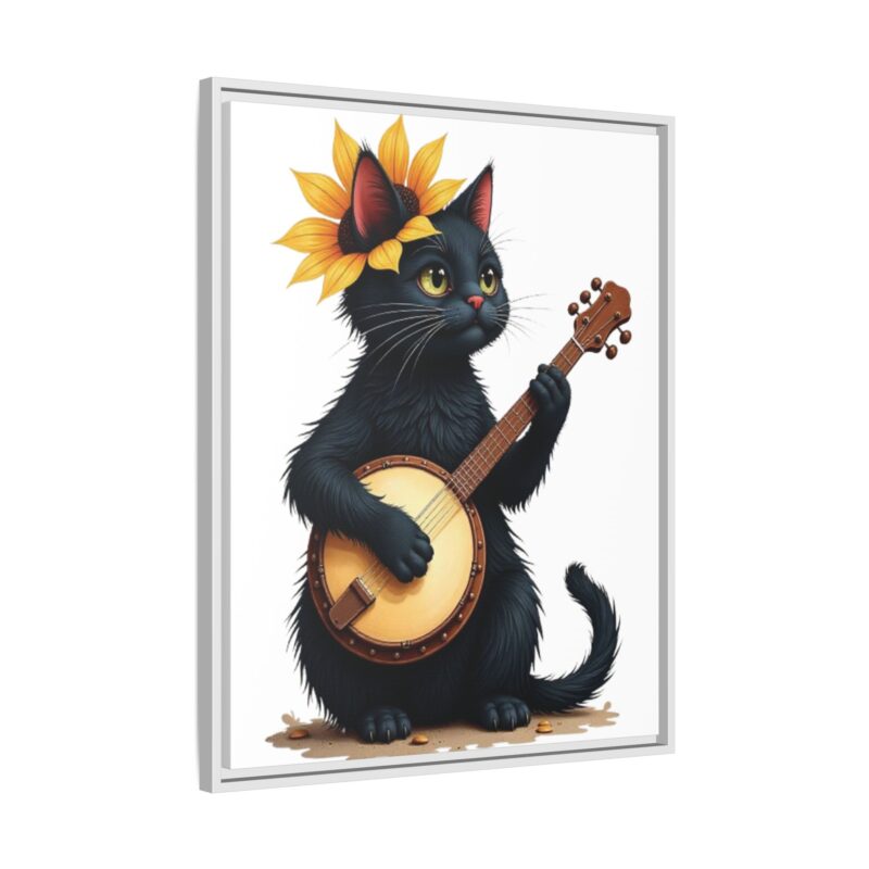 Wall Art - Black Cat Playing Banjo with Sunflower Matte Canvas Framed - Image 131