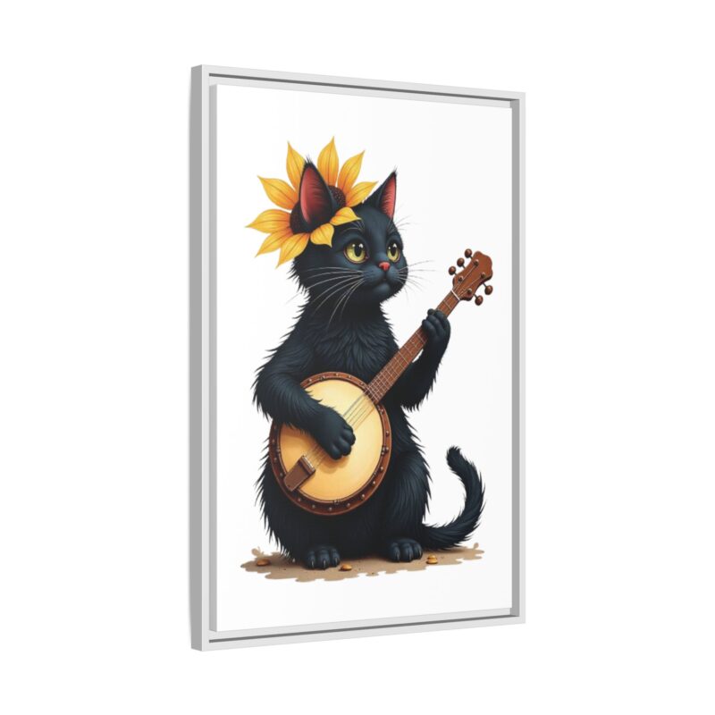 Wall Art - Black Cat Playing Banjo with Sunflower Matte Canvas Framed - Image 87