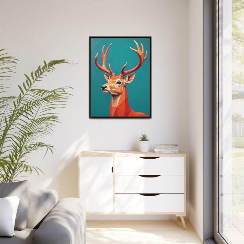 Canvas Art - Low-Poly Deer in Orange, Red, and Pink on Teal Blue Background - Image 77