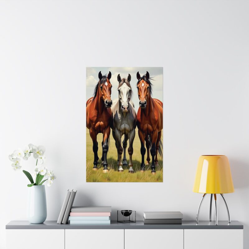 Matte Vertical Posters of Three Horses in a Grassy Field: Brown, Gray, and Chestnut - Image 32