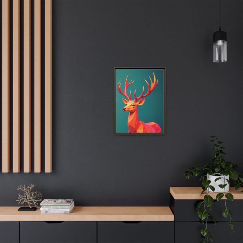 Canvas Art Print - Low-Poly Deer in Warm Tones on Teal Blue Background - Image 64