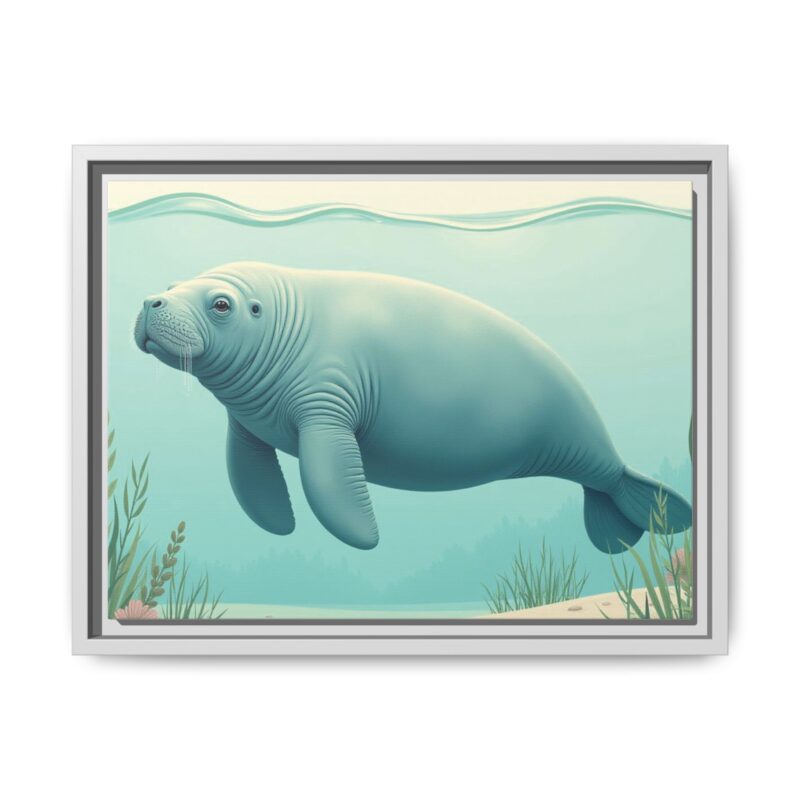 Gentle Giant Florida canvas prints featuring a peaceful manatee swimming through the water. - Image 61