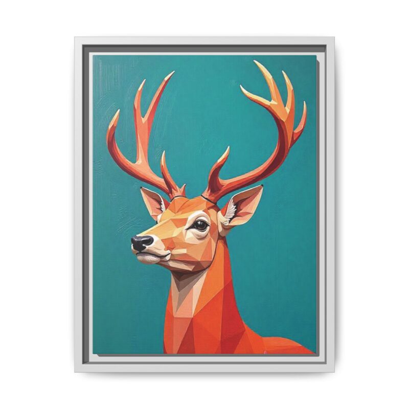 Canvas Art - Low-Poly Deer in Orange, Red, and Pink on Teal Blue Background - Image 50