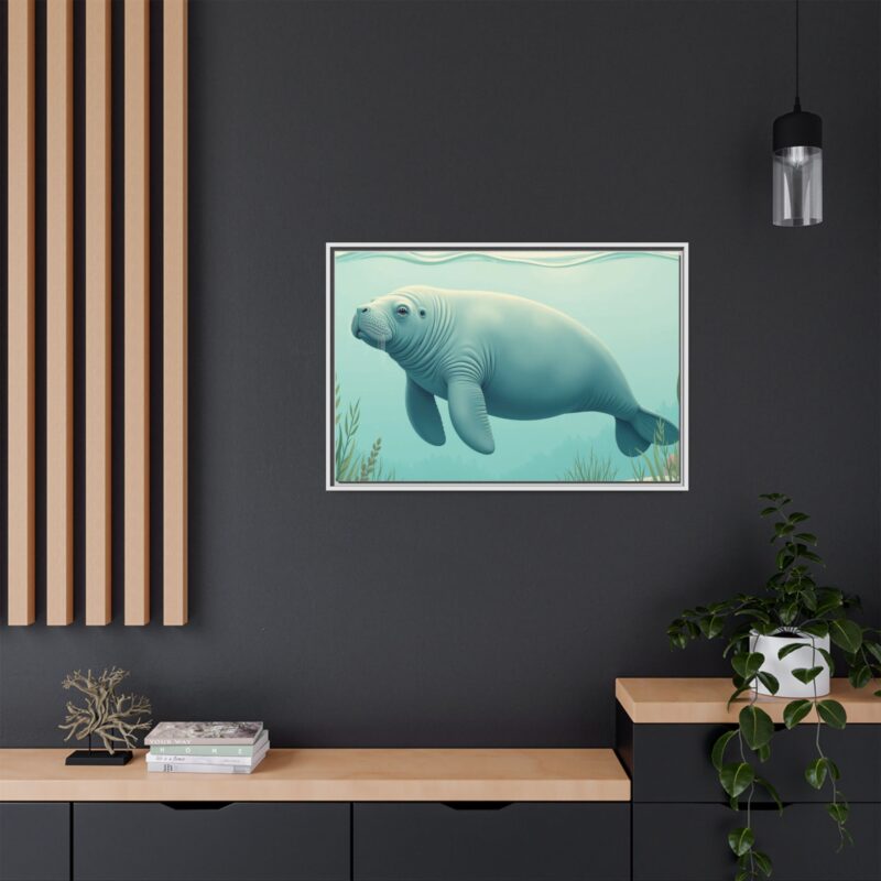 Gentle Giant Florida canvas prints featuring a peaceful manatee swimming through the water. - Image 104