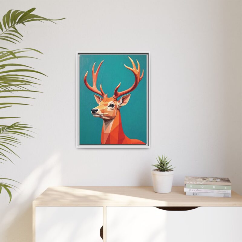 Canvas Art - Low-Poly Deer in Orange, Red, and Pink on Teal Blue Background - Image 65