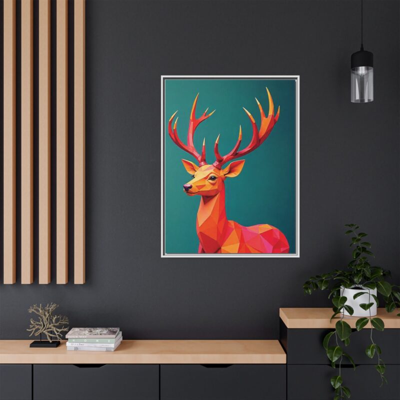 Canvas Art Print - Low-Poly Deer in Warm Tones on Teal Blue Background - Image 84