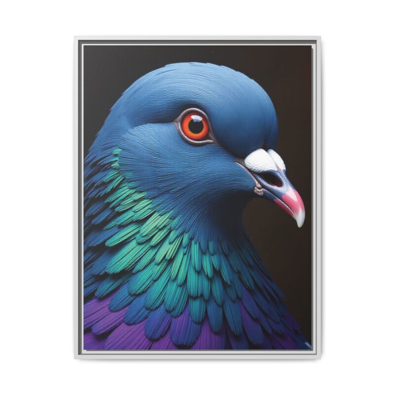 Canvas Print featuring a close-up portrait of a colorful pigeon - Image 78