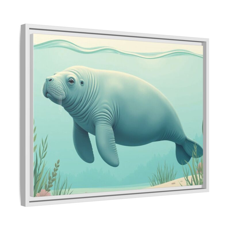Gentle Giant Florida canvas prints featuring a peaceful manatee swimming through the water. - Image 78