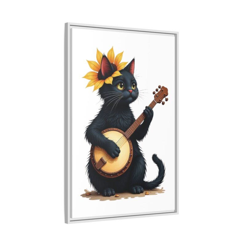 Wall Art - Black Cat Playing Banjo with Sunflower Matte Canvas Framed - Image 103