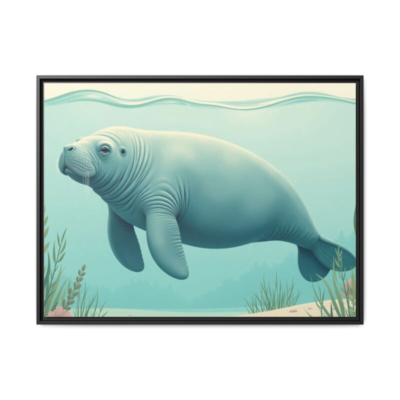 Gentle Giant Florida canvas prints featuring a peaceful manatee swimming through the water. - Image 37