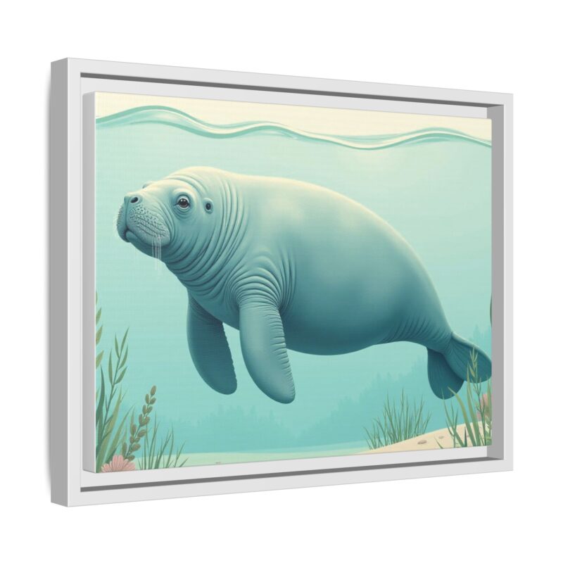 Gentle Giant Florida canvas prints featuring a peaceful manatee swimming through the water. - Image 62