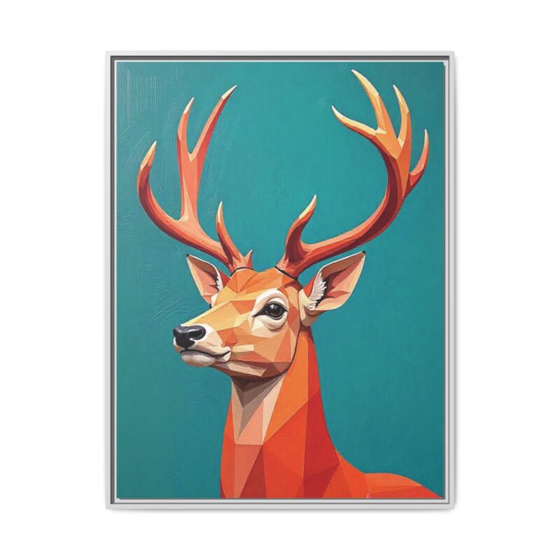 Canvas Art - Low-Poly Deer in Orange, Red, and Pink on Teal Blue Background - Image 82