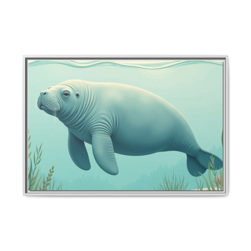 Gentle Giant Florida canvas prints featuring a peaceful manatee swimming through the water. - Image 100