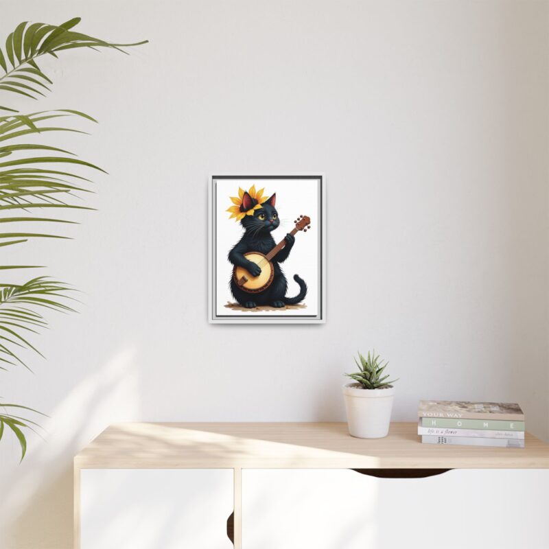 Wall Art - Black Cat Playing Banjo with Sunflower Matte Canvas Framed - Image 64