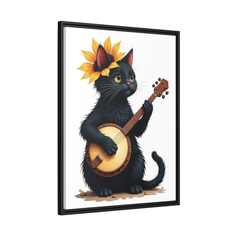 Wall Art - Black Cat Playing Banjo with Sunflower Matte Canvas Framed - Image 31