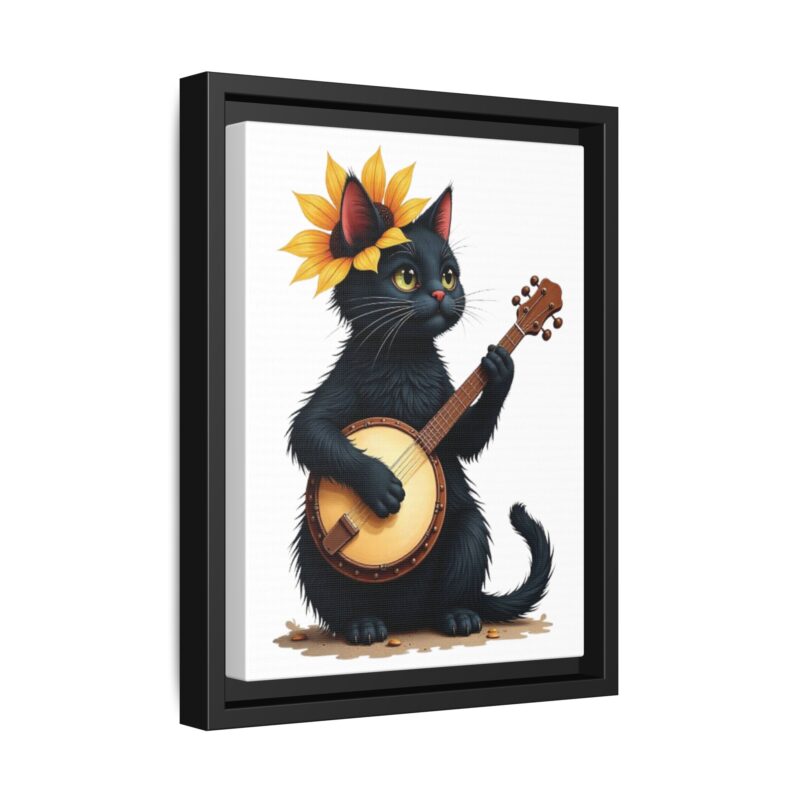 Wall Art - Black Cat Playing Banjo with Sunflower Matte Canvas Framed - Image 7