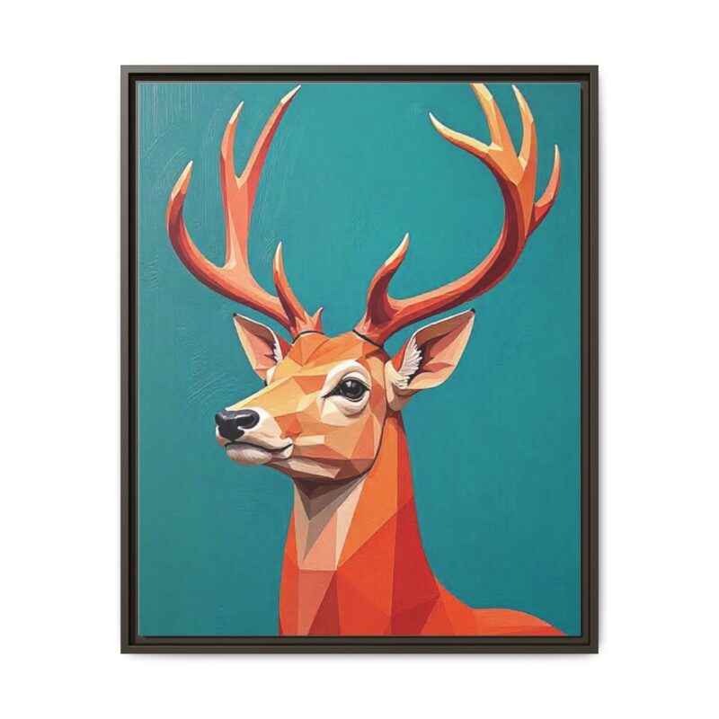 Canvas Art - Low-Poly Deer in Orange, Red, and Pink on Teal Blue Background - Image 90